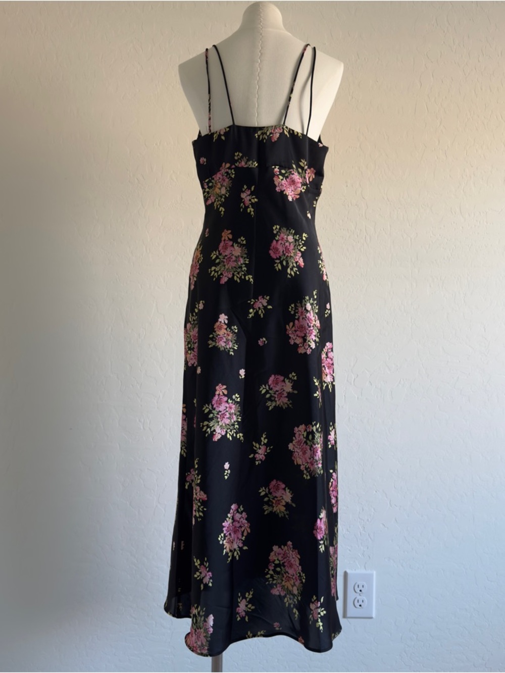 Black Floral Slip Dress with Pink Bouquet Print - Picture 2 of 7